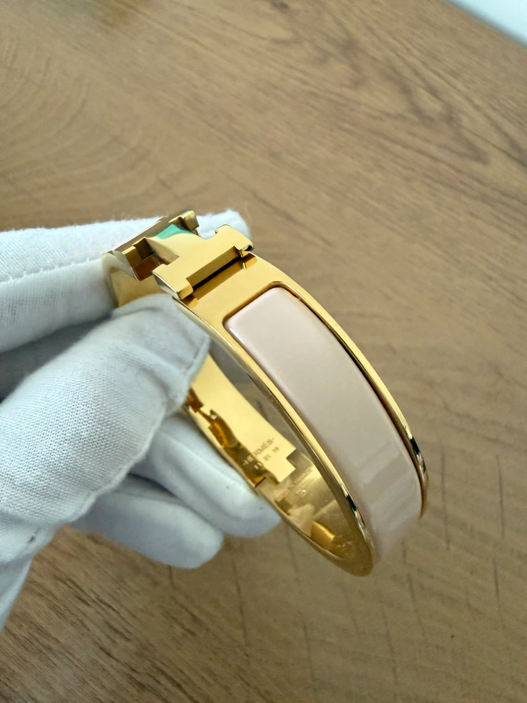 Hermes Constance Bracelet Gold Tone Pink Enamel PM