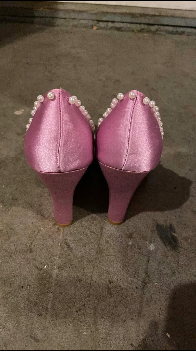Satin Wedge Heels with Pearls and Bows - photo 3