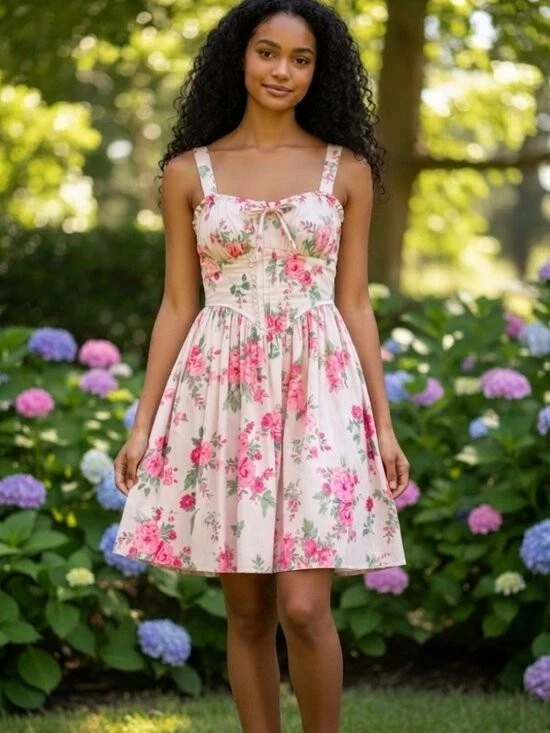 Pink Floral Sundress for women Size Large- New with Tag