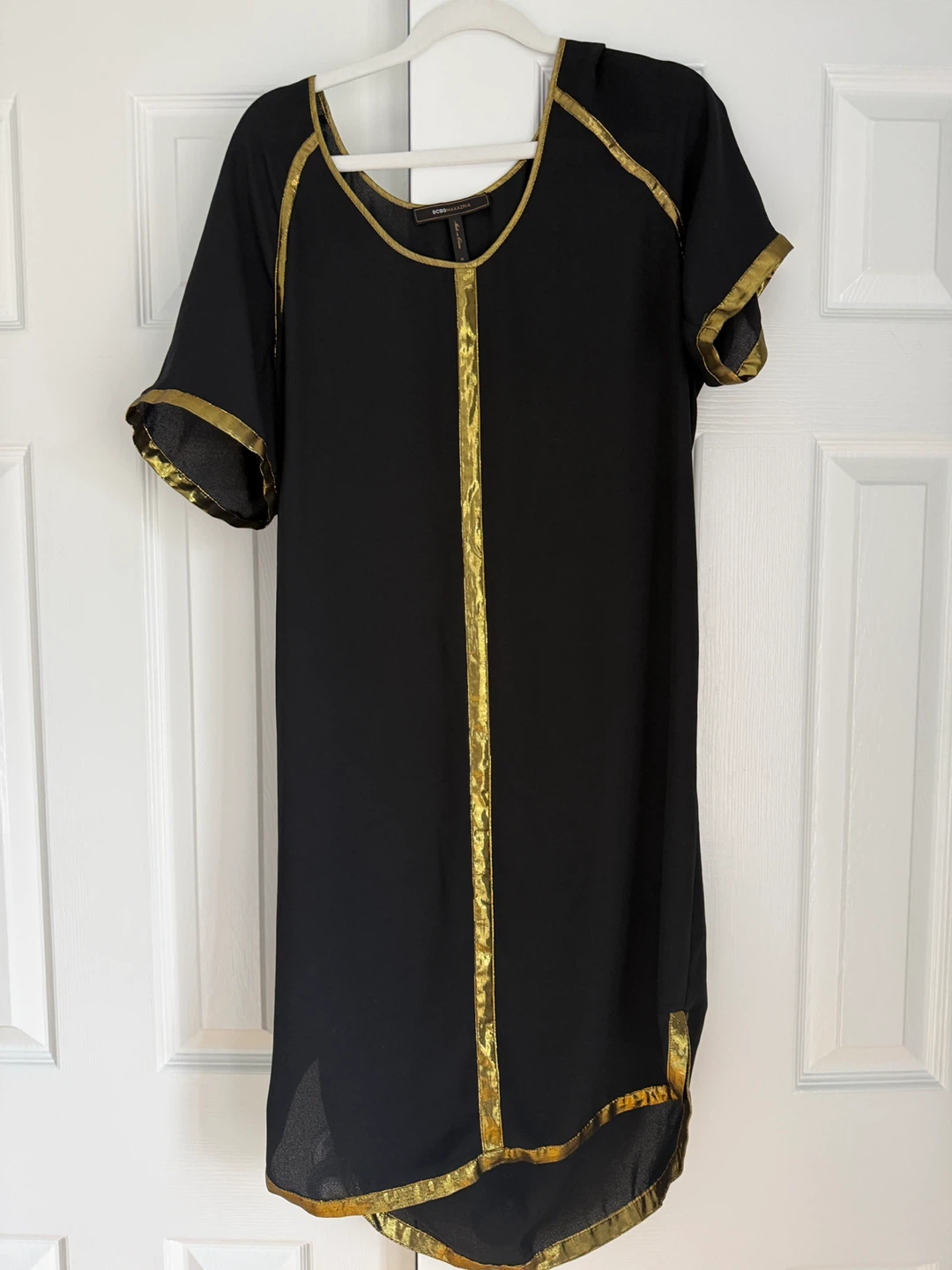 BCBGMAXAZRIA Black & Gold Trim Dress Size XS