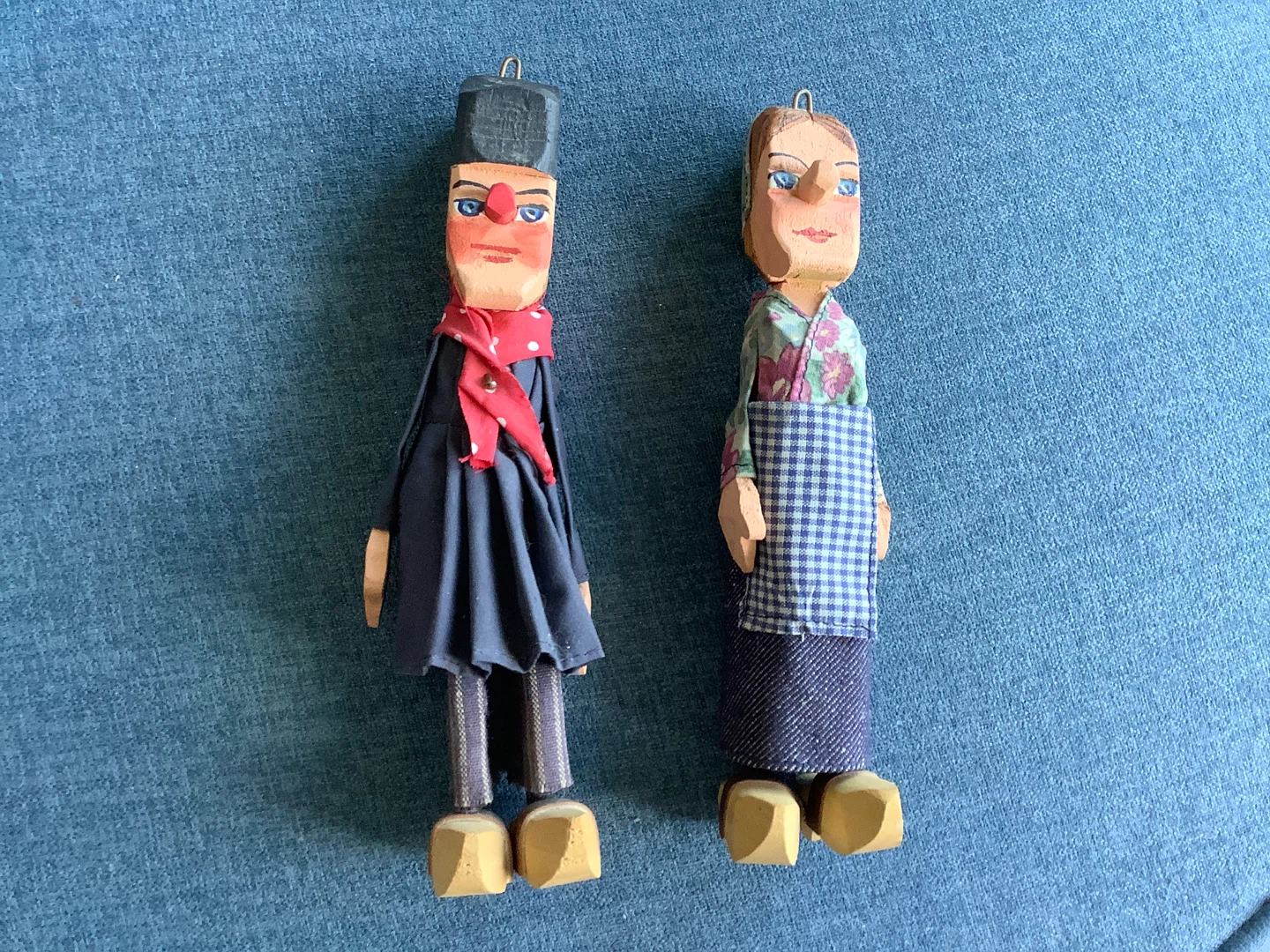 Two Vintage Hand Carved/Painted Wood Folk Art Dolls 🐞