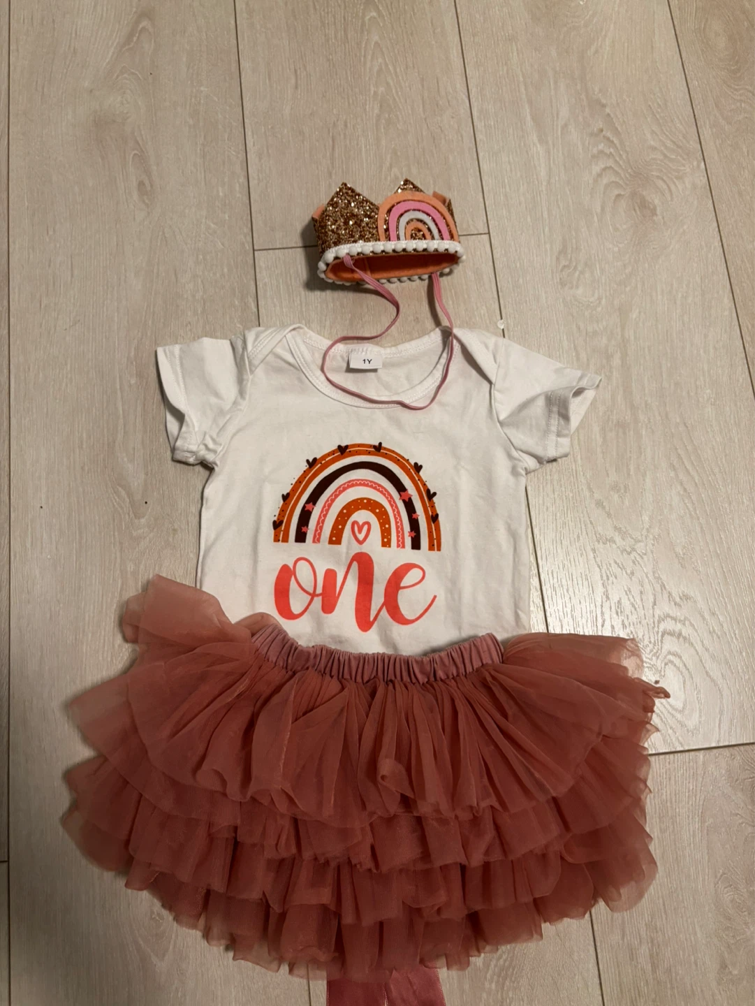 Girls 1st Birthday Outfit Rainbow Crown Tutu