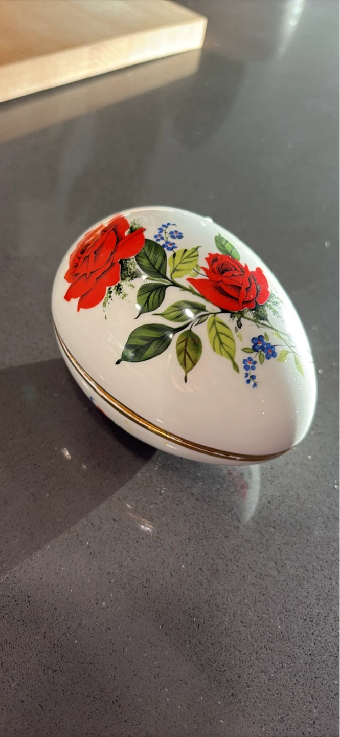 Decorative Ceramic Egg Trinket Box with Roses
