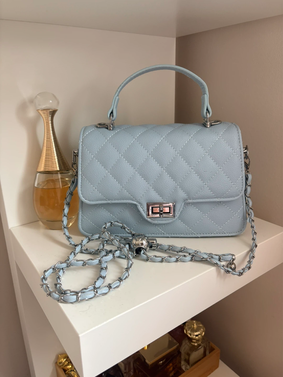 Light Blue Quilted Handbag