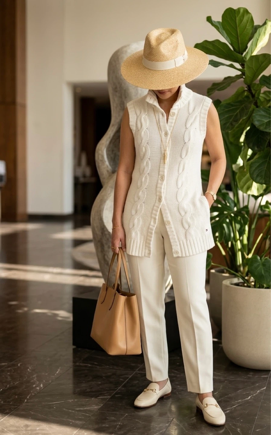 M | TH Cream Cable Knit Sleeveless Sweater Dress