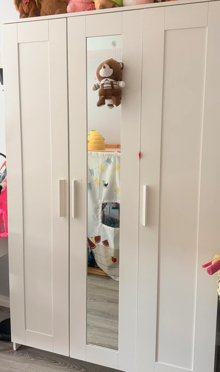 White 3-Door Wardrobe with Mirror