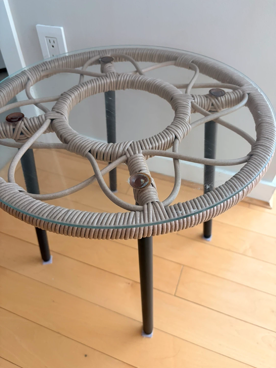 Round Wicker Side Table with Glass Top