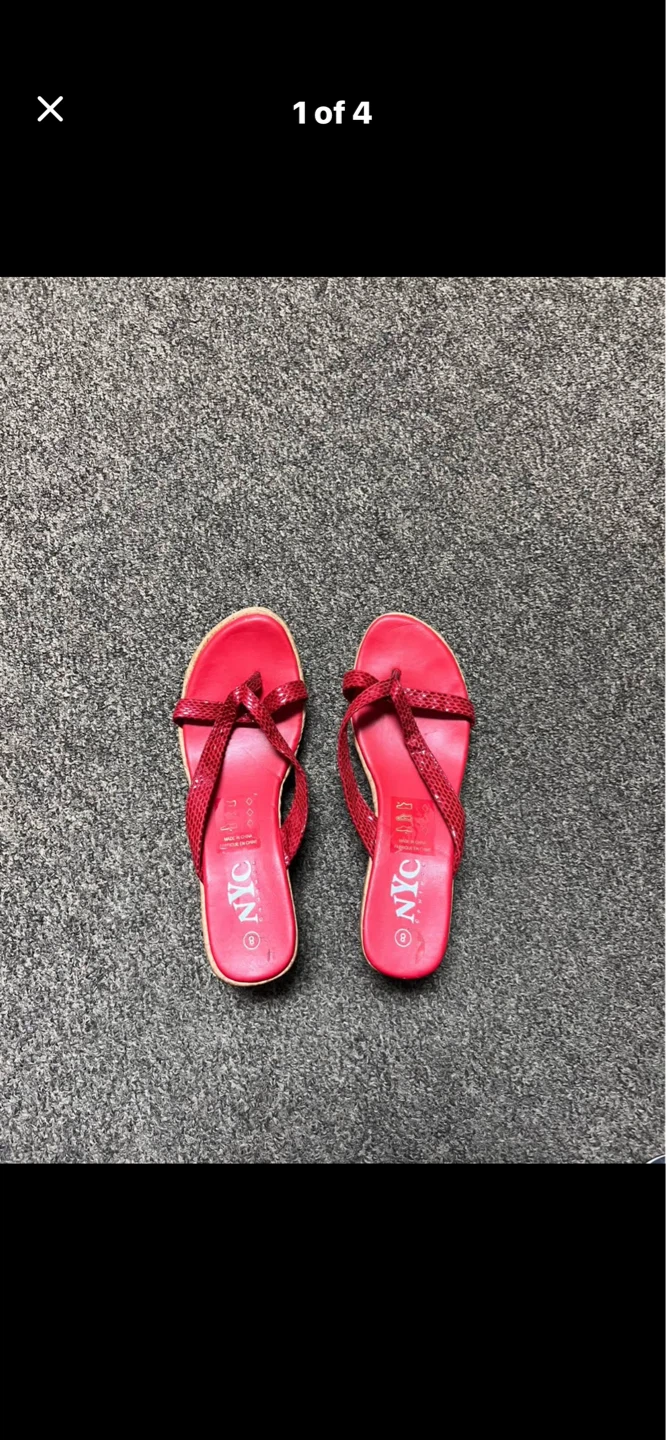 NYC Red Wedge Sandals Size 8
