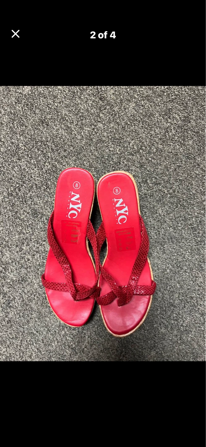NYC Red Wedge Sandals Size 8 - photo 2