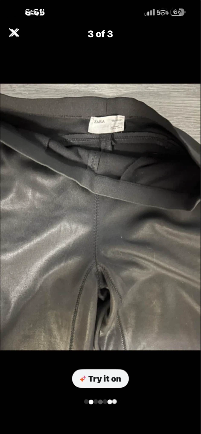 ZARA Black Faux Leather Joggers - photo 3