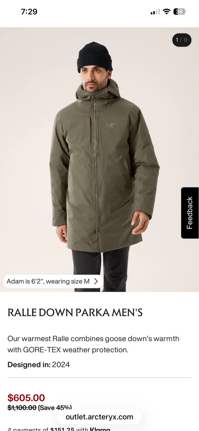 Arc'teryx Ralle Down Parka Men's Size Medium Green