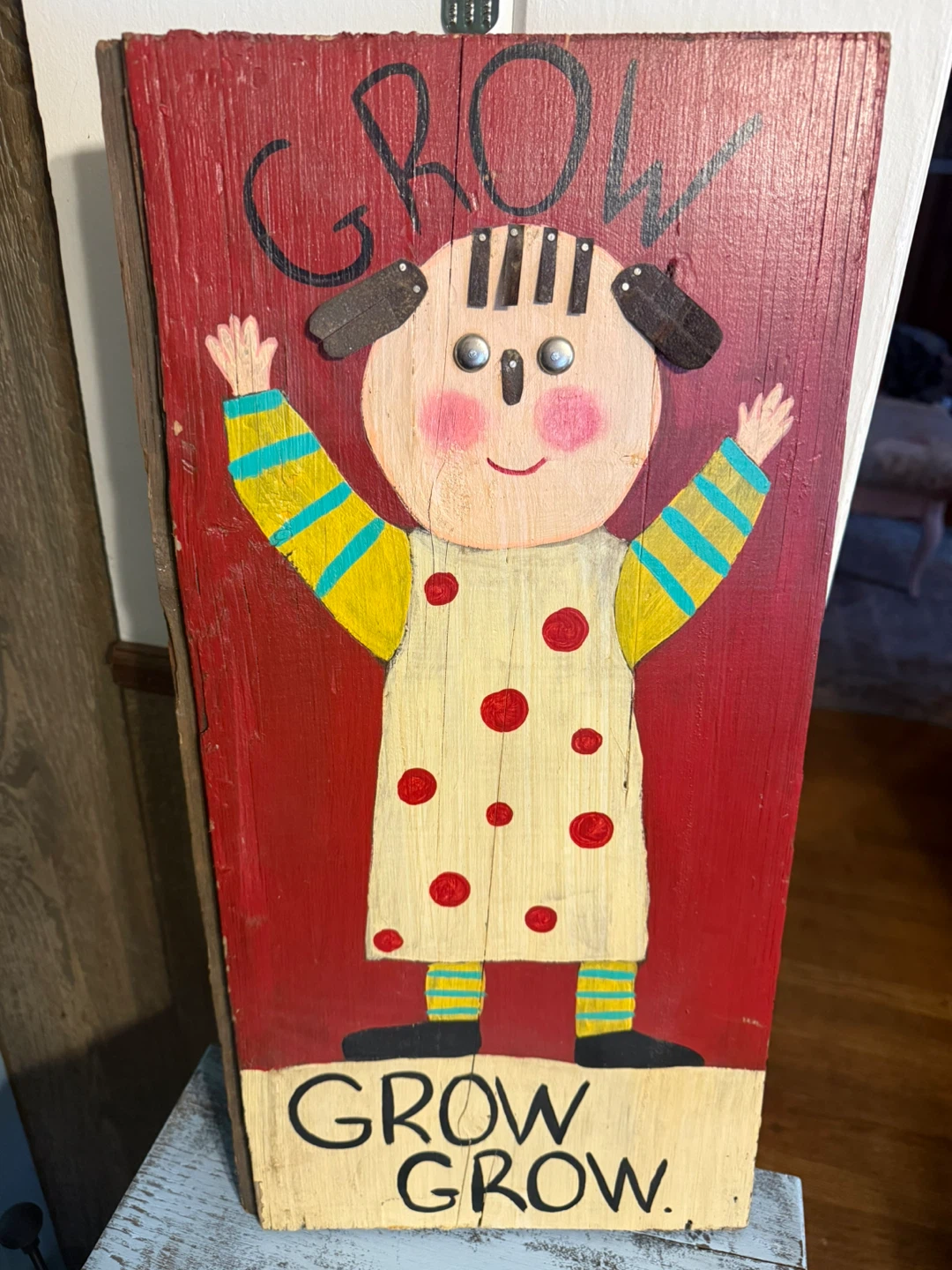 Mixed media folk art on wood by Barbara Olsen