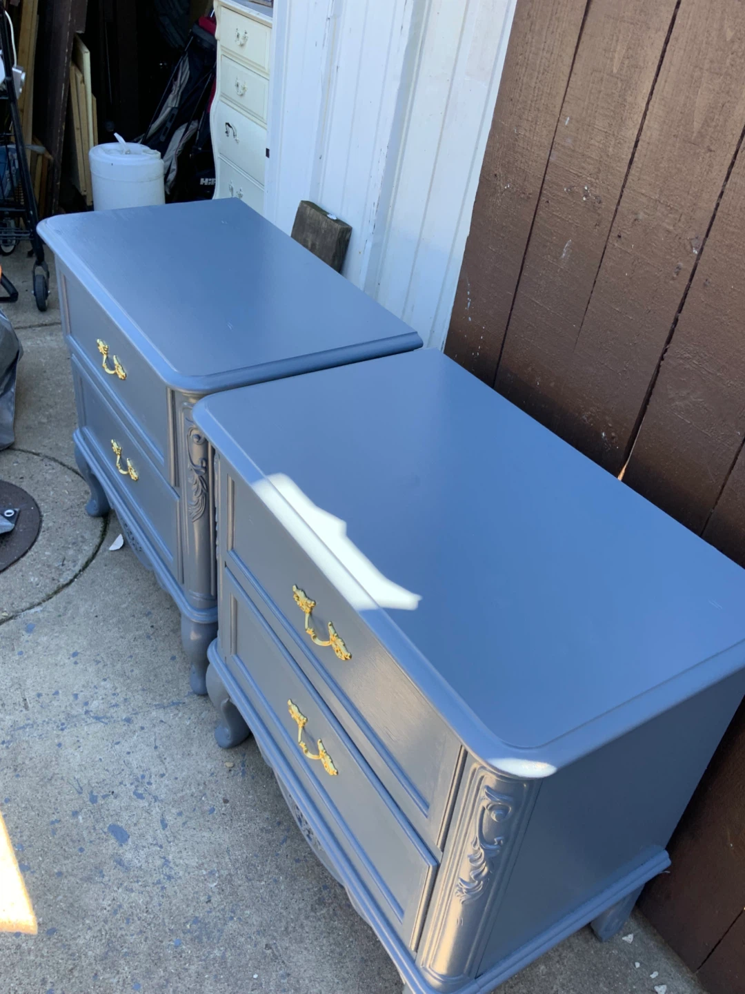 Pair of Blue 2-Drawer Nightstands with Gold Hardware - photo 3