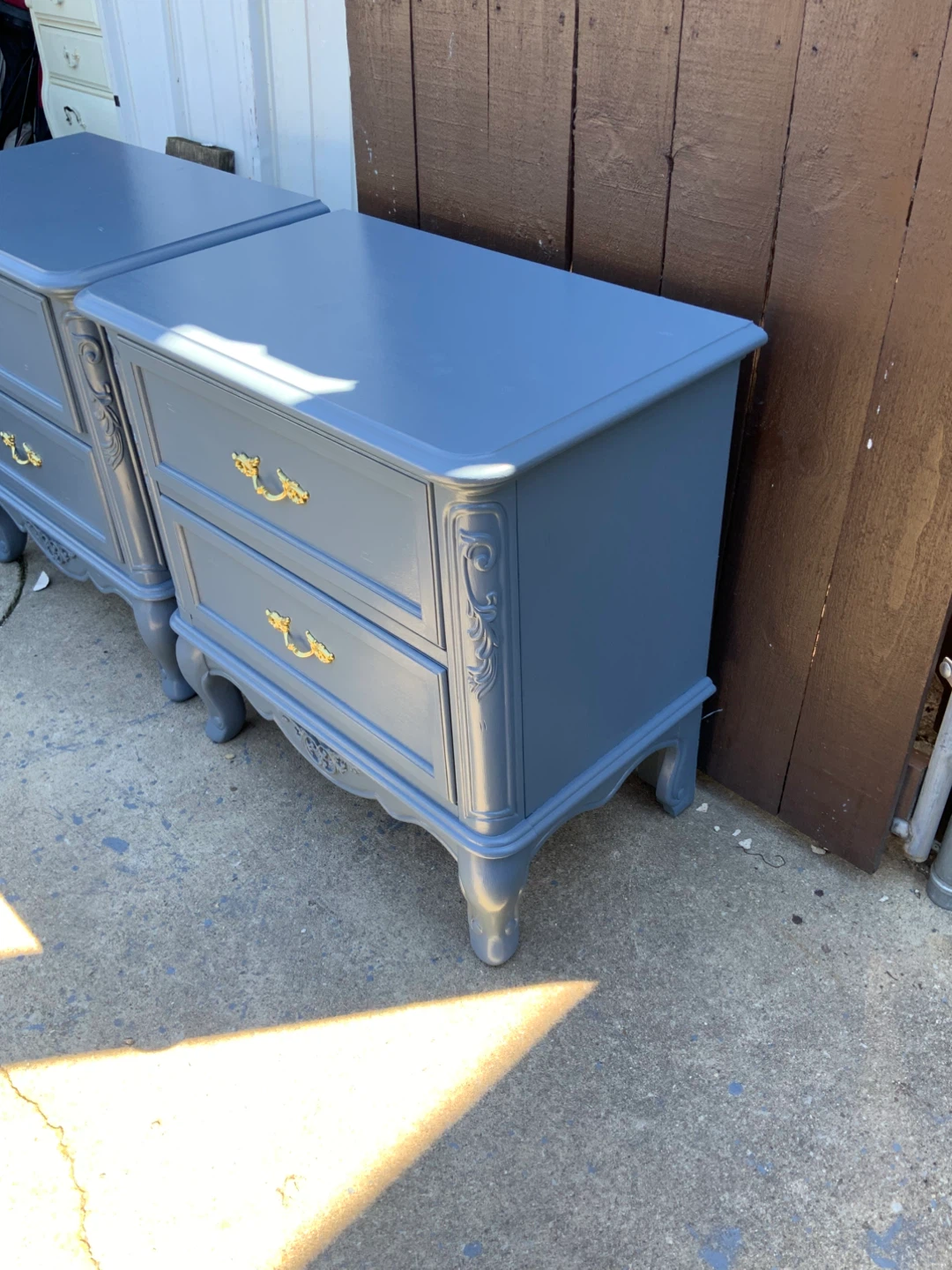 Pair of Blue 2-Drawer Nightstands with Gold Hardware - photo 2