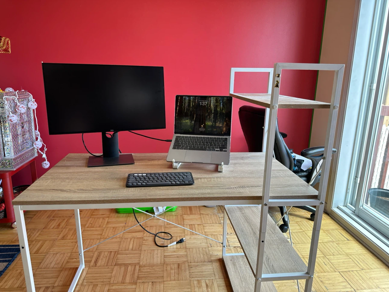 Wood Grain Desk with Shelving