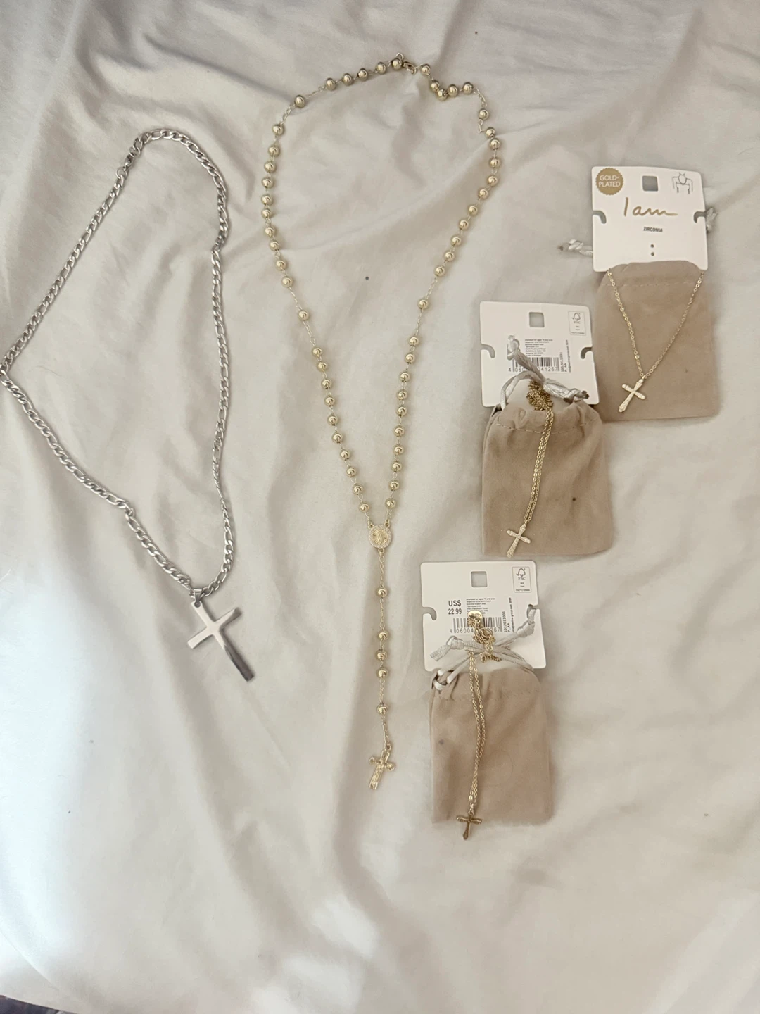 I Am. Gold Tone Crucifix Necklaces (3-Pack)