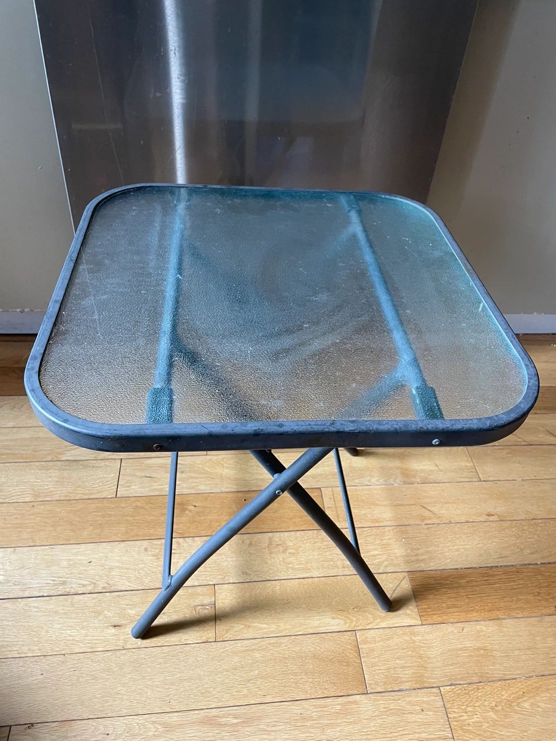 Small Folding Patio Side Table – Glass Top