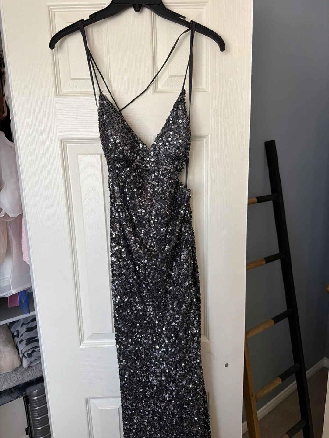 Sparkly Black Sequined Maxi Prom  Dress