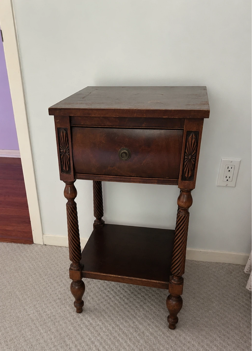Wood Nightstand with Spacious Drawer