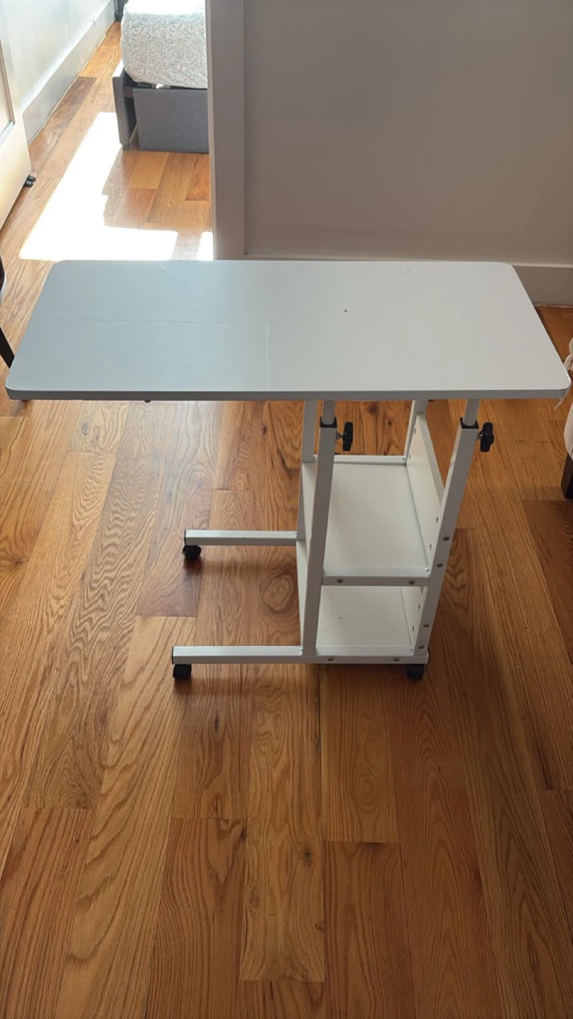 White Rolling Height Adjustable Side Table
