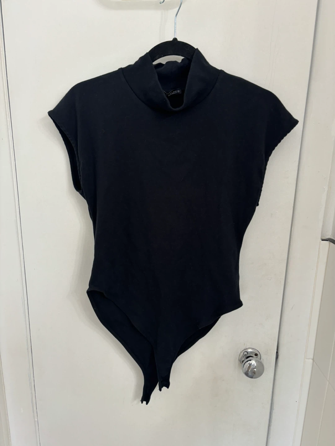 Black Zara Mock Neck Cap Sleeve Bodysuit