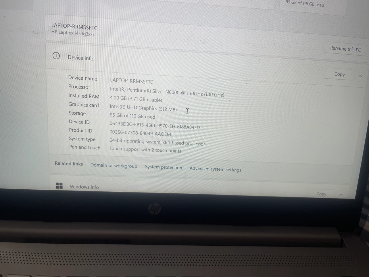 HP Laptop 14-dqxxxx Silver N6000