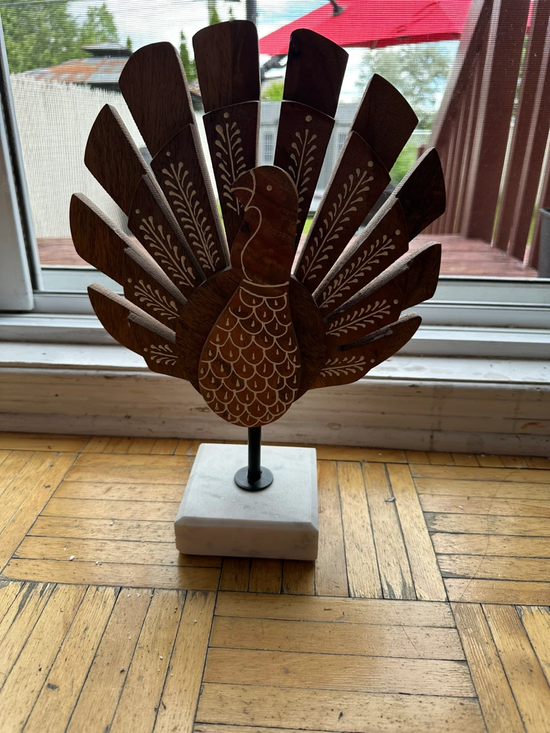 Wooden Turkey Figurine with Marble Base