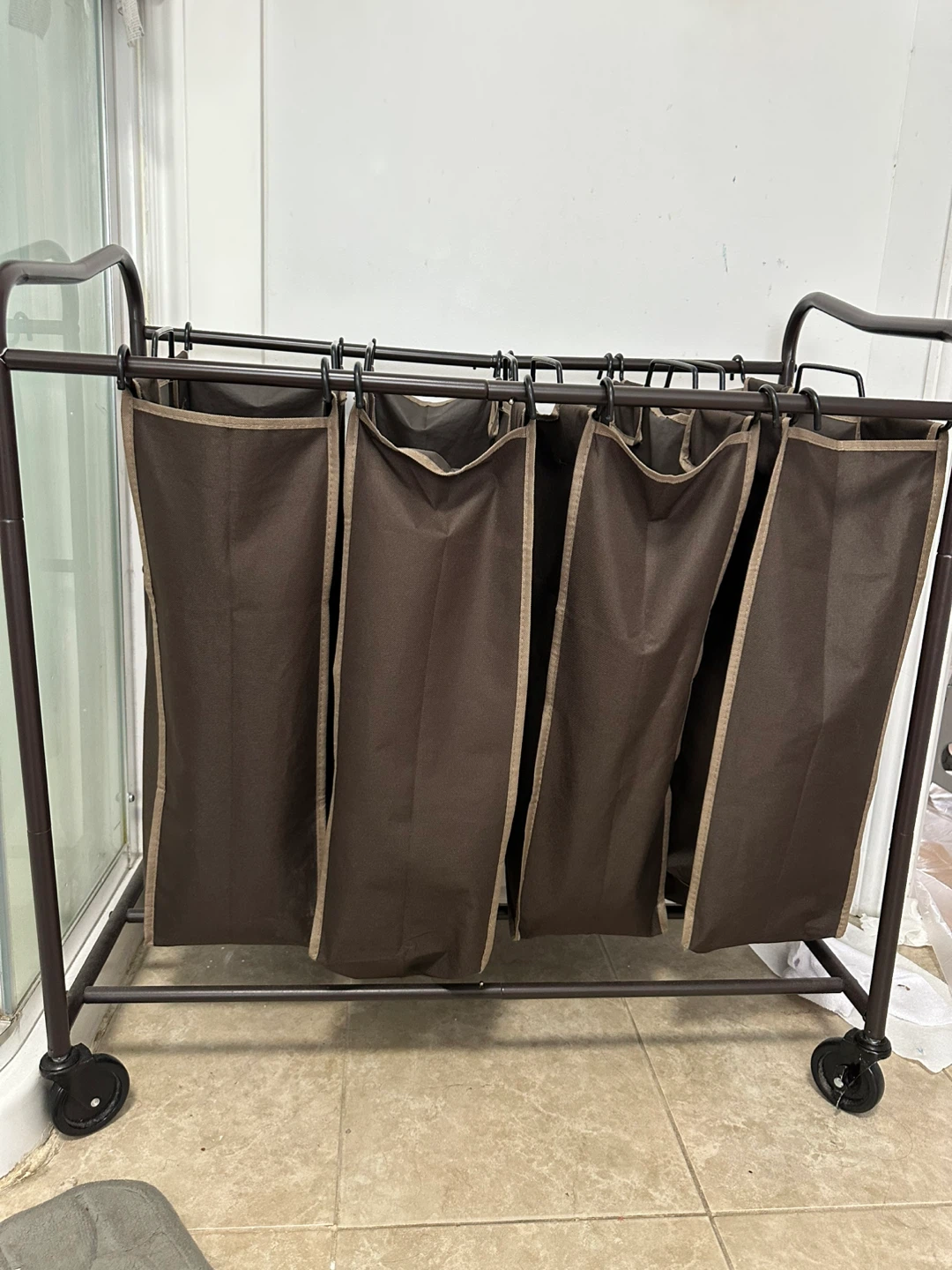 Brown 4-Bag Laundry Sorter Cart