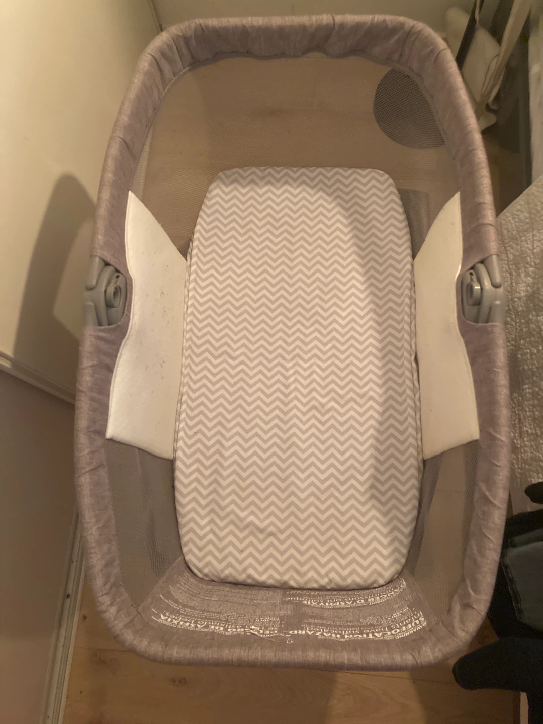 Grey  Bassinet with Mesh Sides