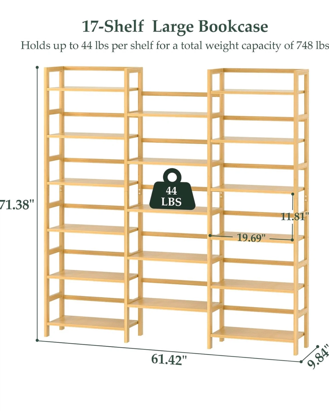 17-Shelf Large Bamboo Wood Bookcase - photo 2