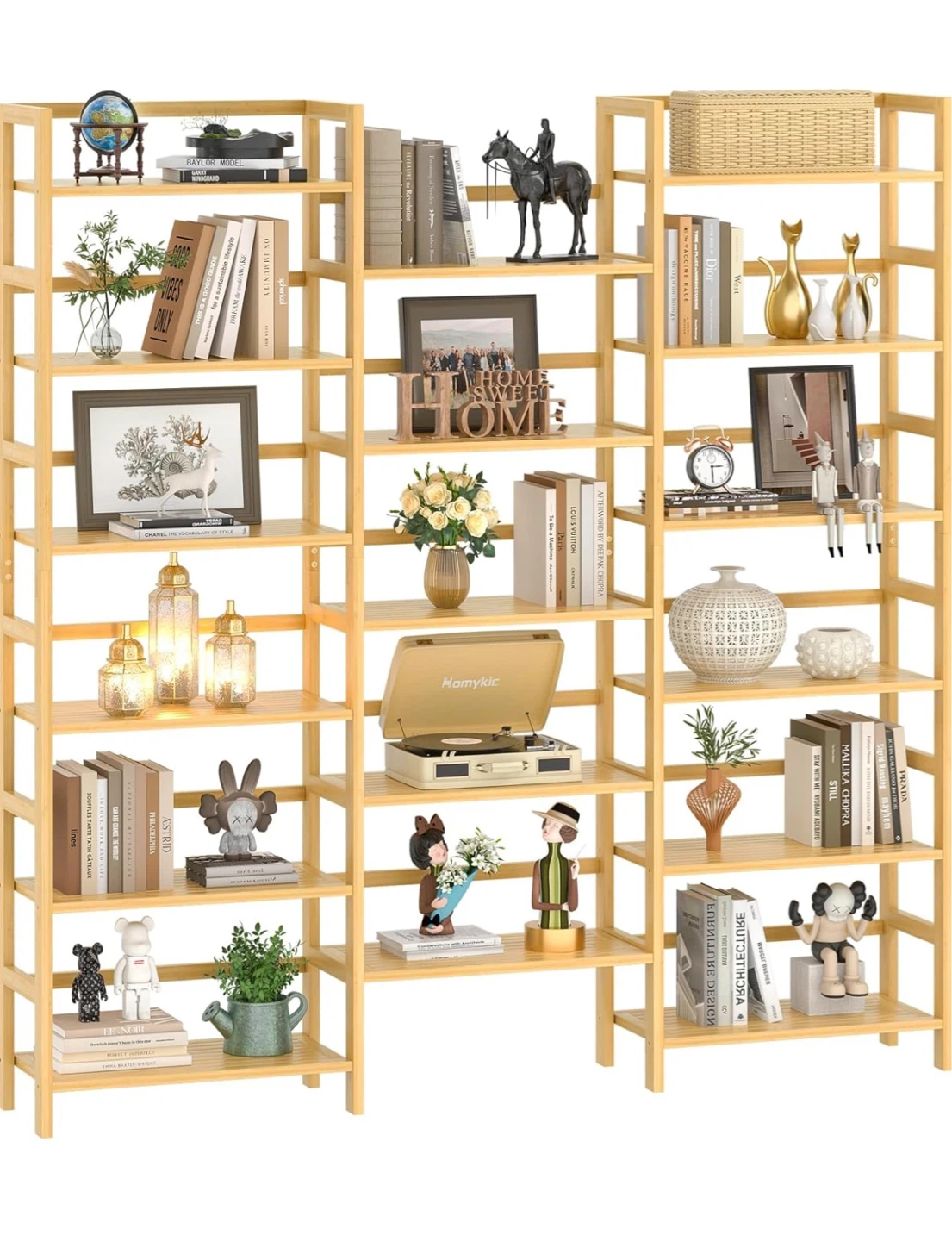 17-Shelf Large Bamboo Wood Bookcase