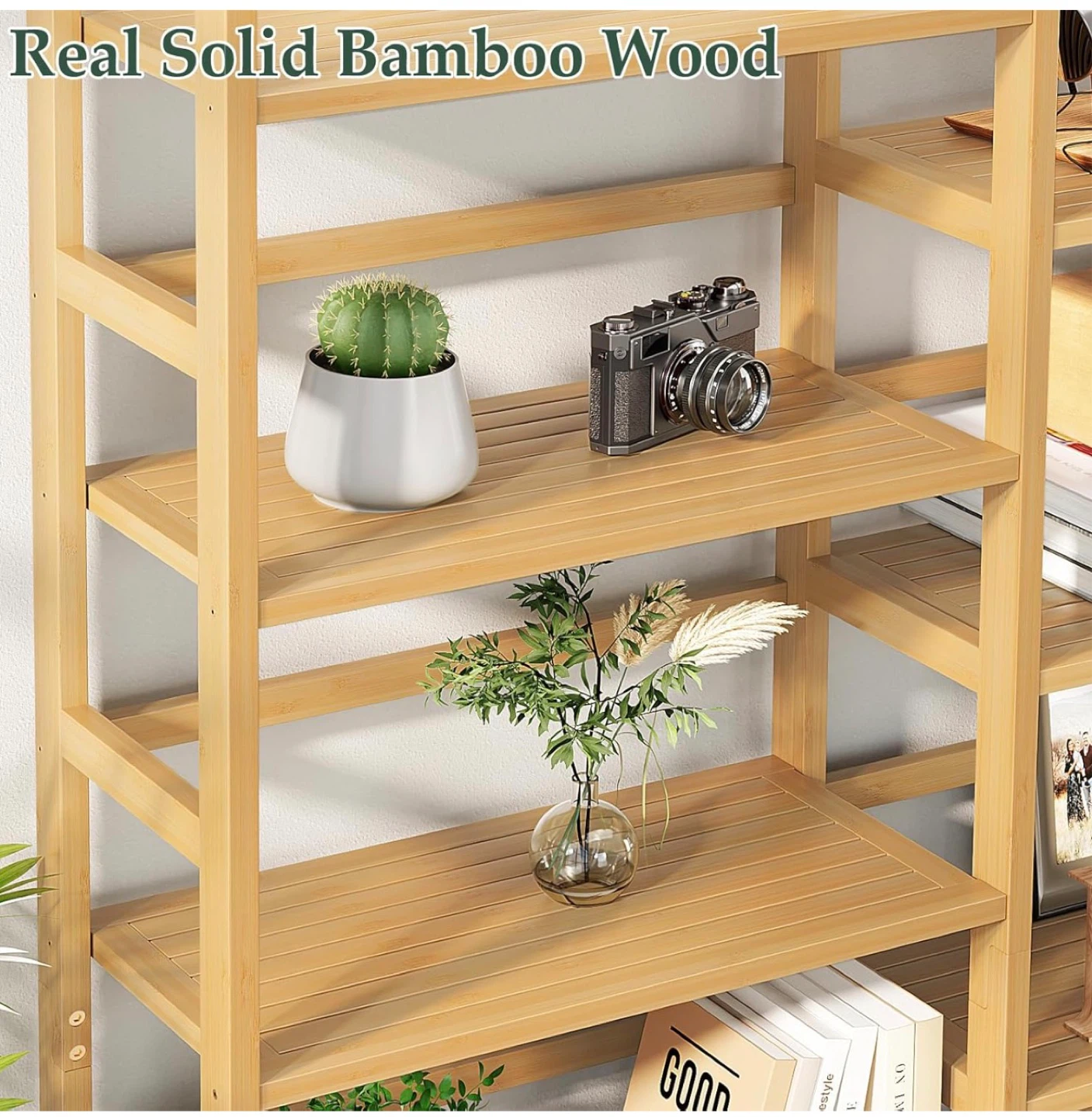 17-Shelf Large Bamboo Wood Bookcase - photo 4
