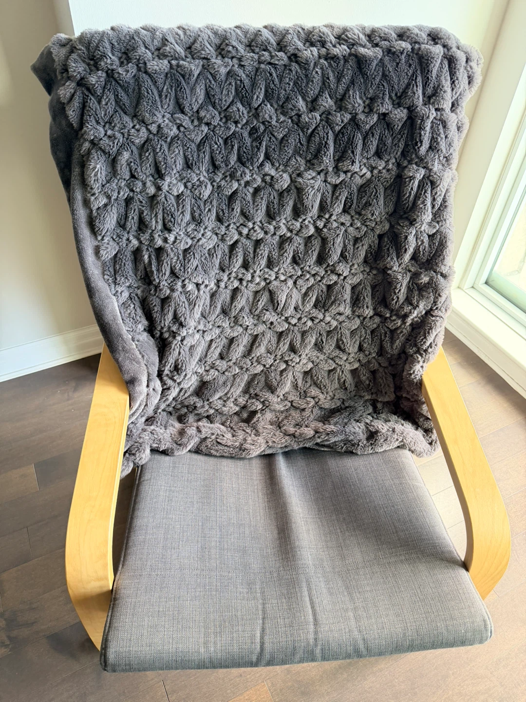 Grey Fabric Rocking Chair with Wooden Frame