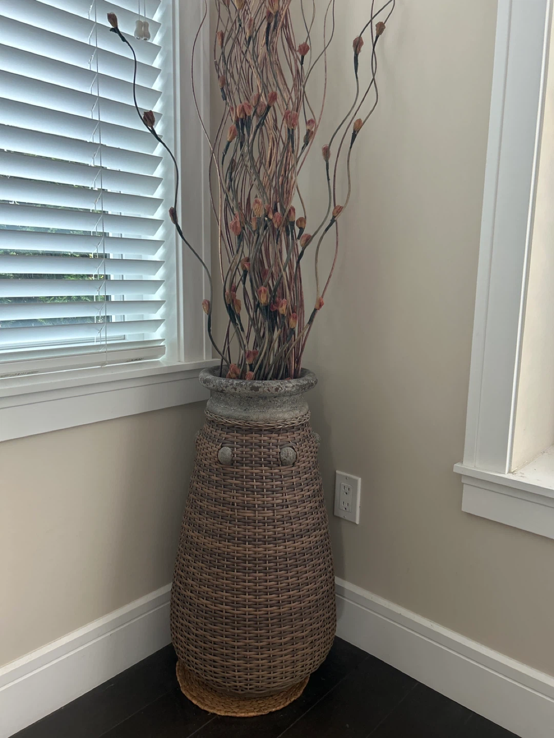 Large Wicker Floor Vase with Natural Branches