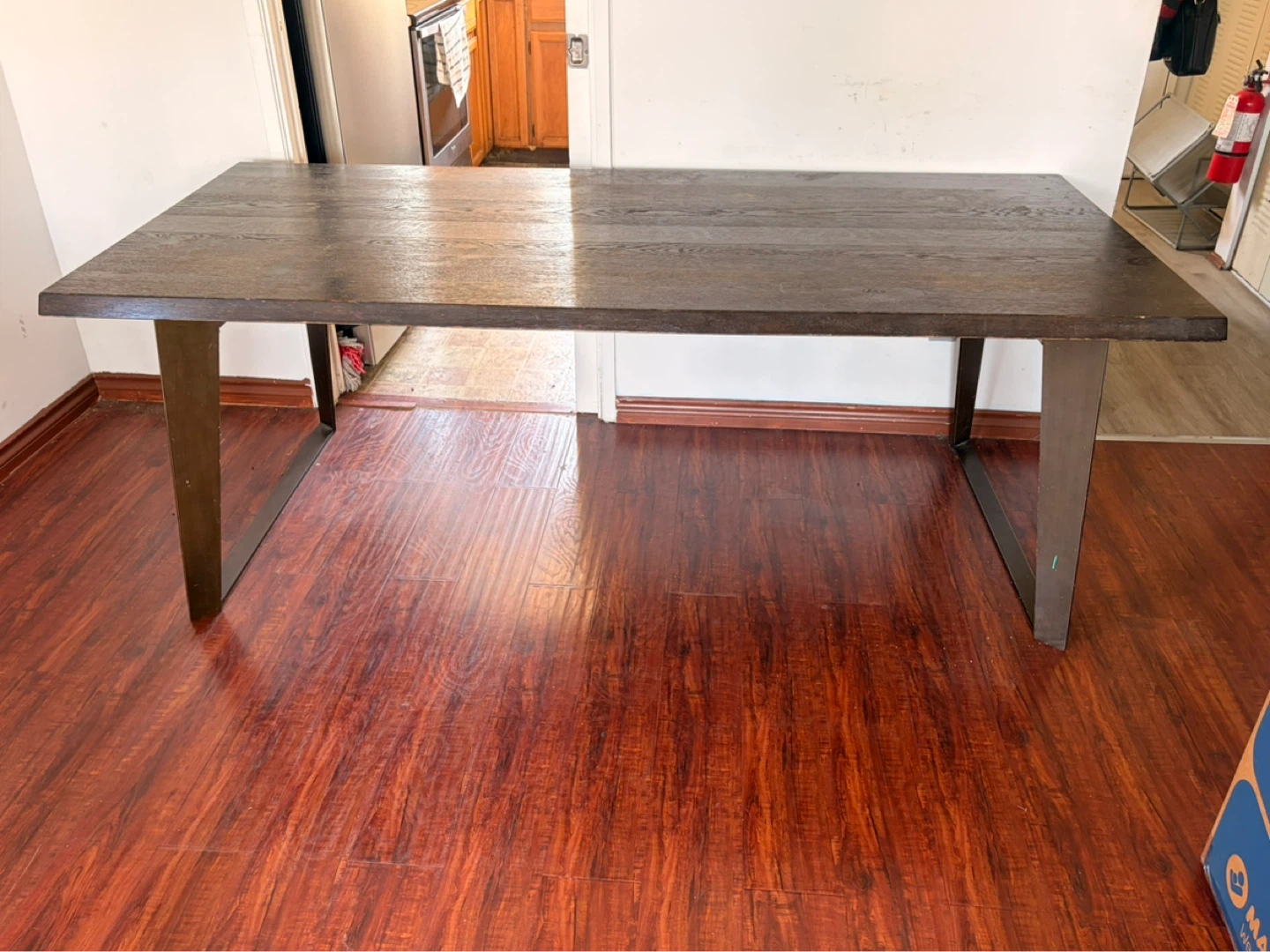Dark Wood Dining Table with Metal Legs