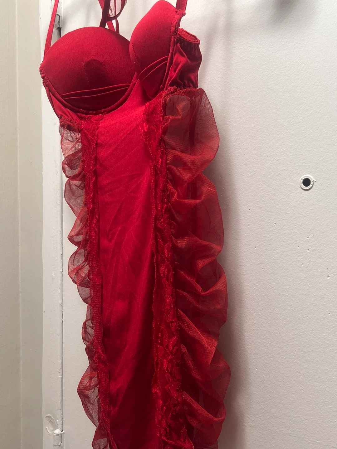 Red Ruffle Teddy Lingerie - photo 3