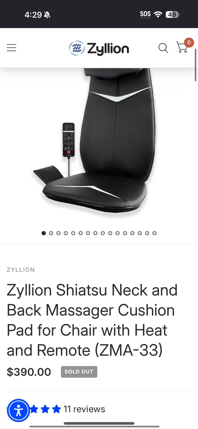 Zyllion Shiatsu Neck and Back Massager Cushion Pad (ZMA-33)