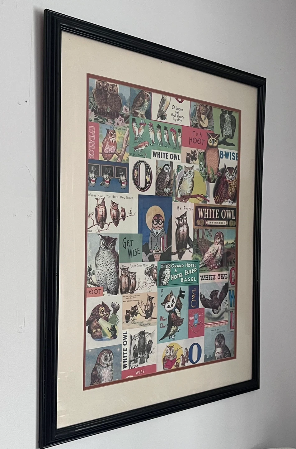 Vintage Owl Themed Collage Art Print