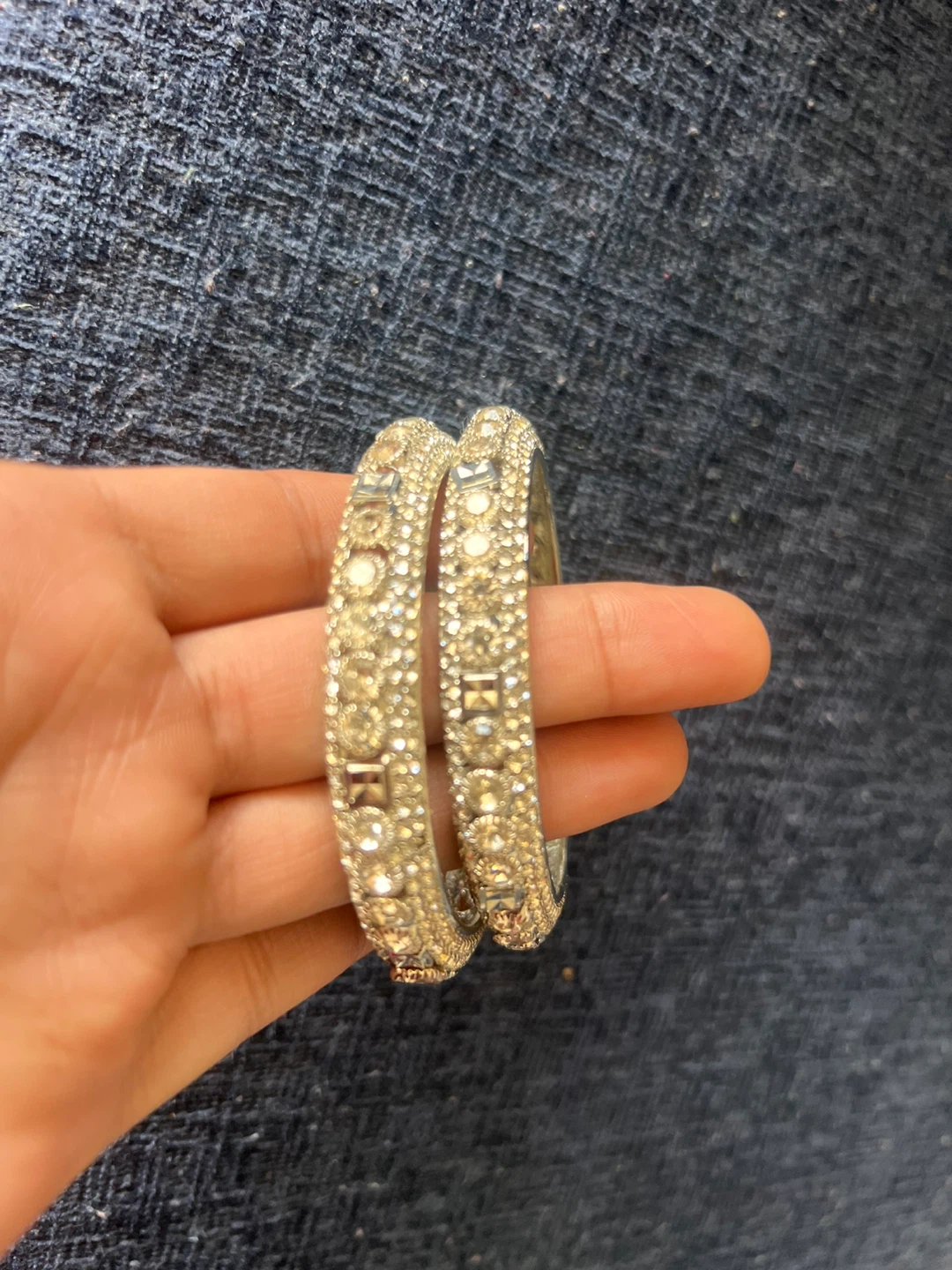 Set of 6 Silver Bangles with Rhinestones - photo 5