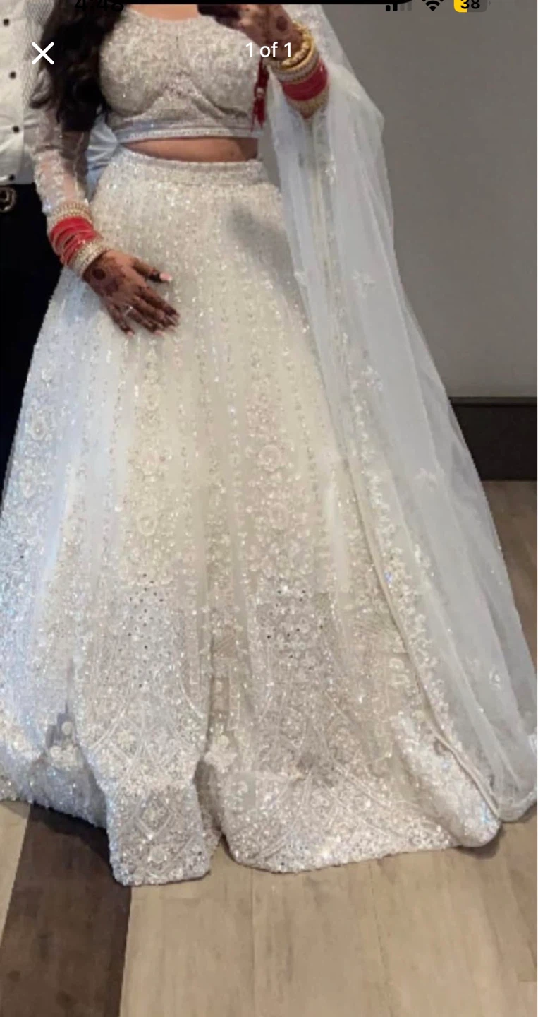 White Sequin Embellished Lehenga with Dupatta