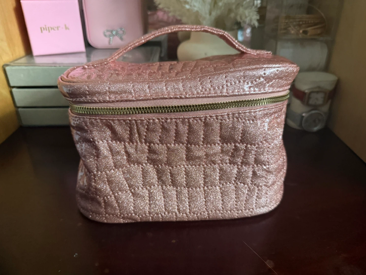 Rose Gold Quilted Makeup Bag