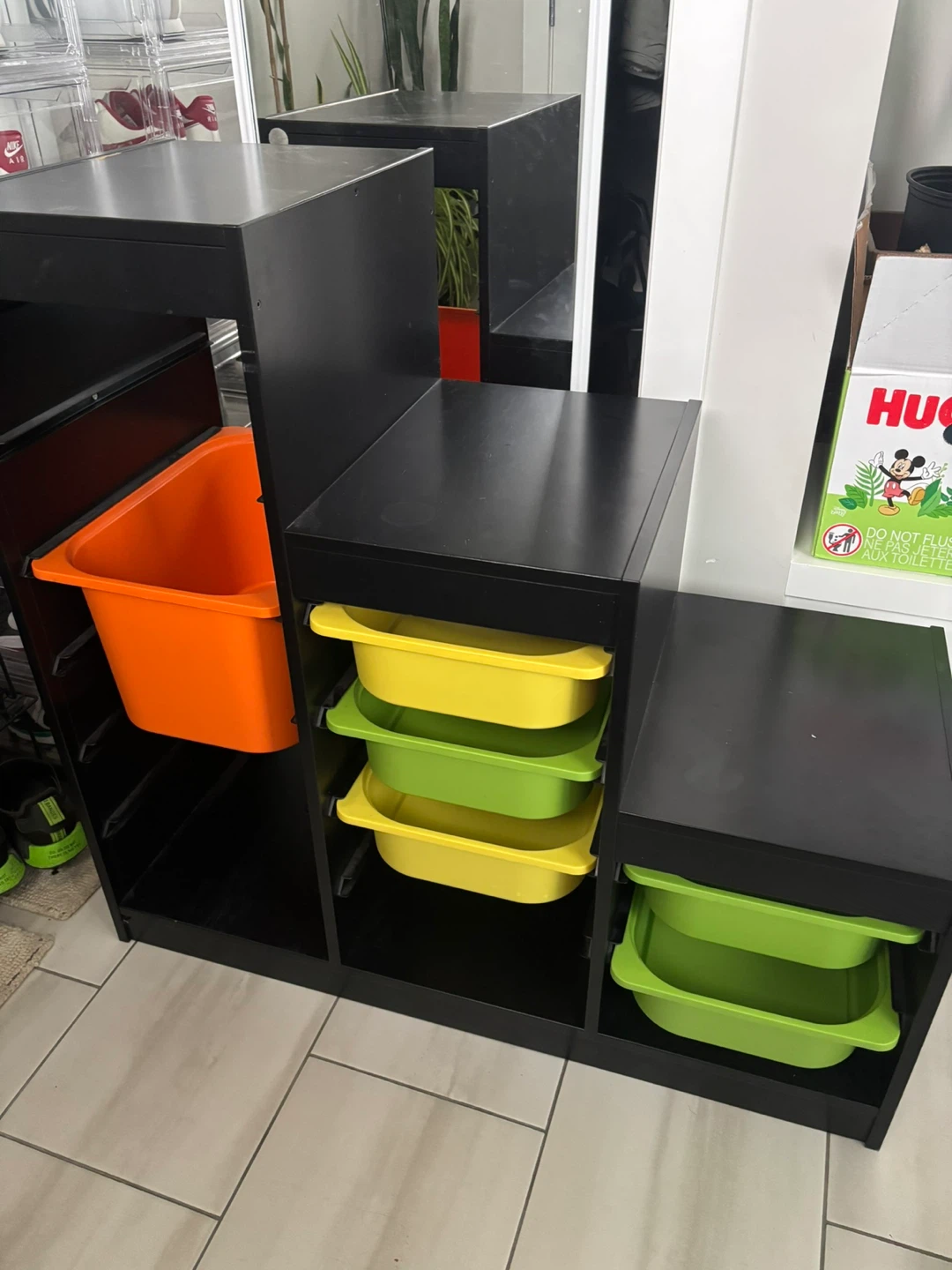 Trofast storage with colourful bins
