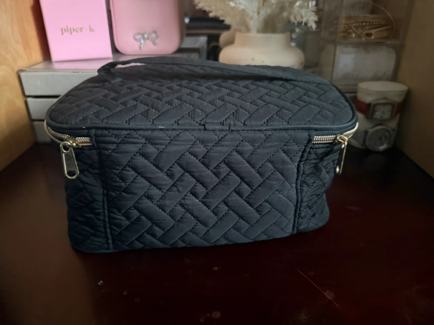 Black Quilted Makeup Bag with "M" Logo - photo 2