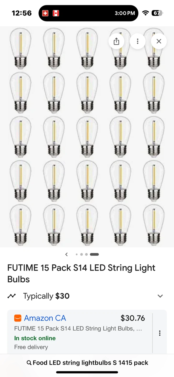 FUTIME 15 Pack S14 LED String Light Bulbs