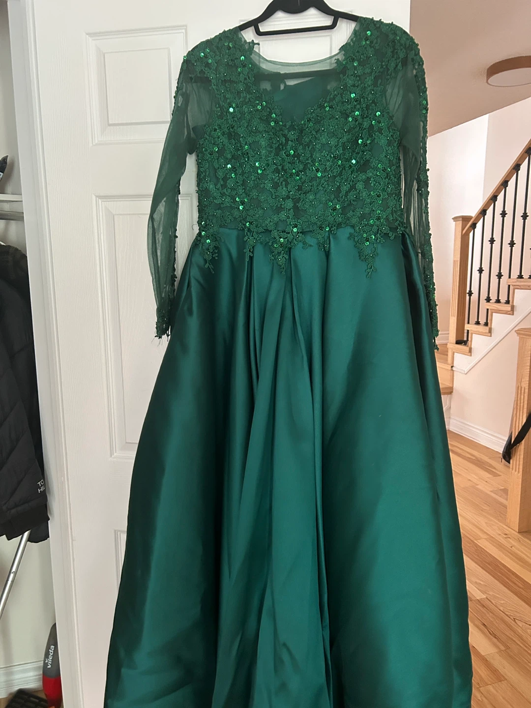 Emerald Green Sequin Lace Formal Gown