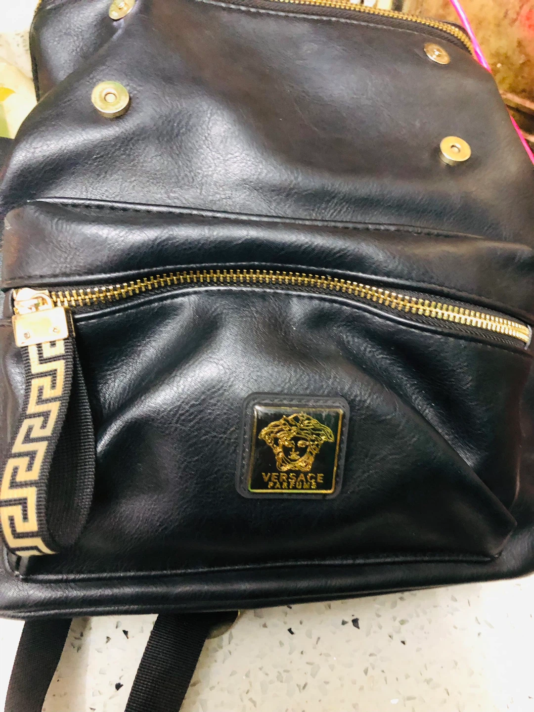 Versace Black  Leather Backpack with Gold Medusa Detail - photo 2