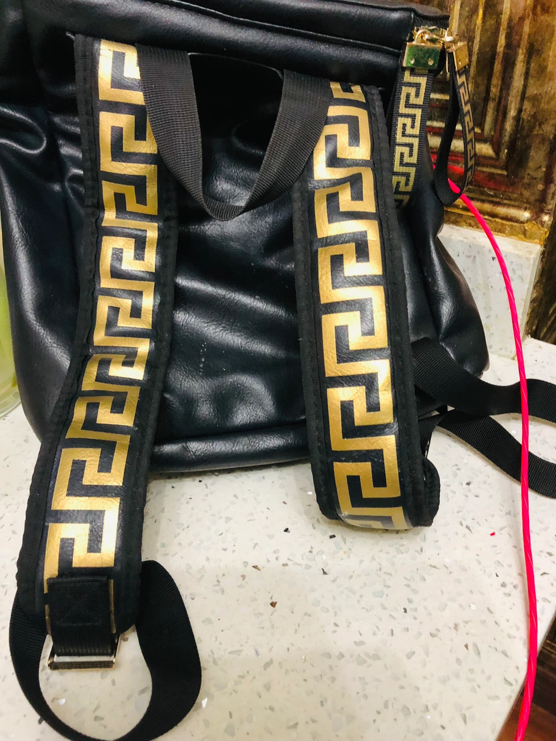Versace Black  Leather Backpack with Gold Medusa Detail