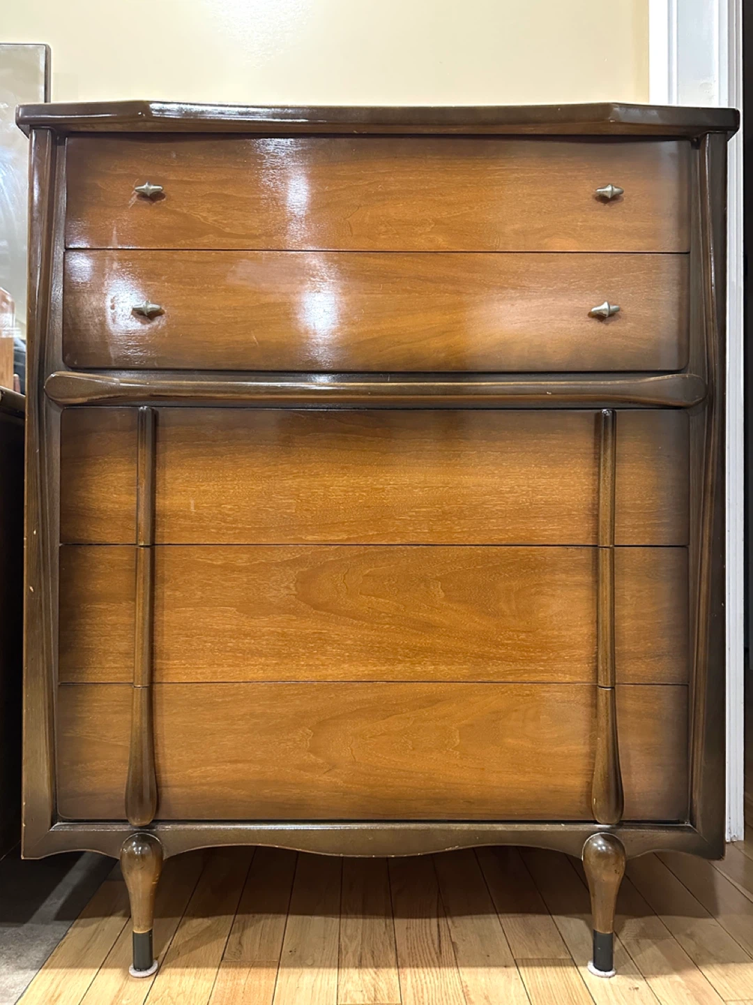 Vintage Walnut  MCM Tribond Highboy Dresser (CAN DELIVER)