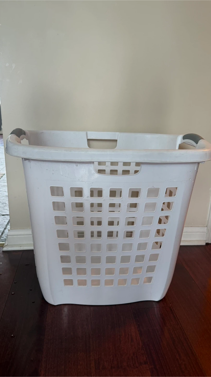 XL- White Laundry Basket with Grey Handles