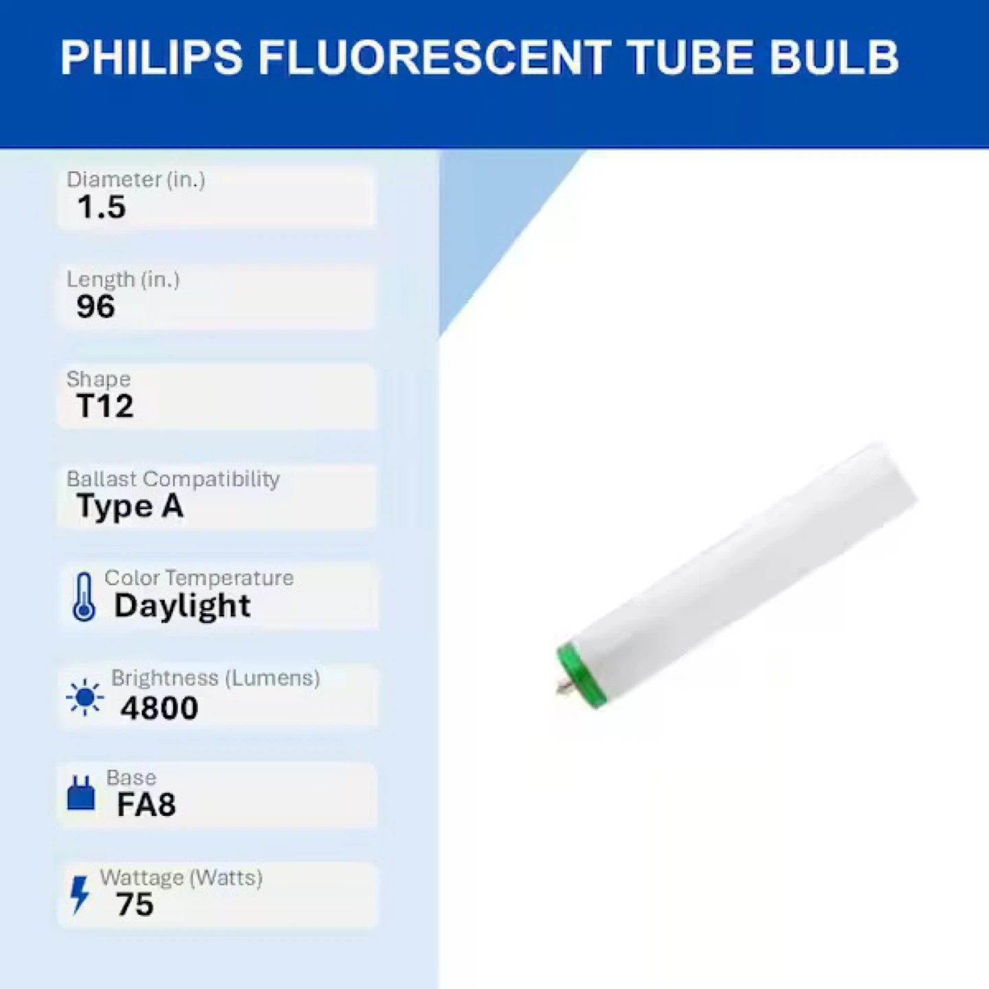 Philips F96T12/C50 Supreme 96" Fluorescent Tube Light Bulb - photo 4